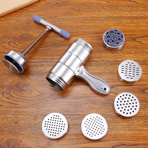 Miniatura 2 de Máquina de fideos manuales de acero inoxidable, máquina de prensa portátil para hacer pasta, herramientas de fabricación de espaguetis con 5 moldes