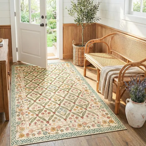Miniatura 12 de jinchan Haden - Alfombra de entrada de 2 x 3 pulgadas, diseño floral vintage, lavable, suave, antideslizante, de pelo bajo, para puerta, cocina