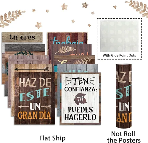 Miniatura 4 de 21 carteles inspiradores españoles de Bienvenidos, estilo industrial retro, póster motivacional español, juego de tablones de anuncios para el aula