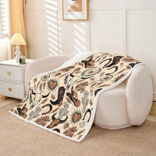 Miniatura 5 de Manfei Manta de vaquero estilo americano occidental para niños y adolescentes, decoración de habitación de estilo retro, con botas de vaquero