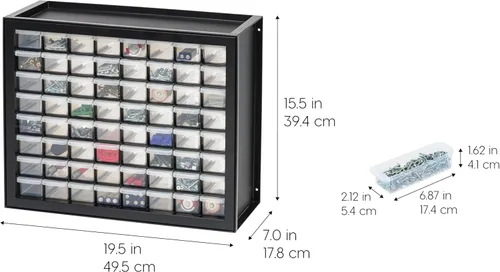 Miniatura 3 de IRIS USA Cajones Organizadores de Cuentas, 64 Cajones, Tornillo Herramienta Electrónica Hardware Tuercas y Pernos Gabinete de Almacenamiento de Negro