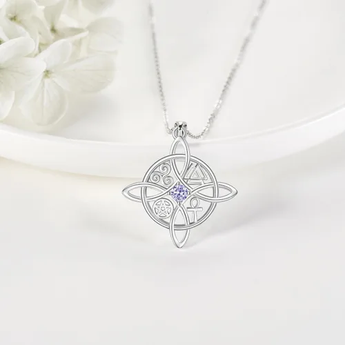 Miniatura 30 de YAFEINI Collar con dije de nudo de bruja de plata de ley, amuleto de bruja de cruz celta, regalo para mujer