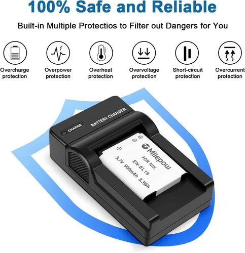 Miniatura 4 de Paquete de 2 baterías EN-EL19 (900 mAh) y cargador USB compatible con Nikon A100, Coolpix S33, S100 S2800 S3200 S3300 S3500 S3600 S4100 S4200 S4300