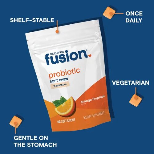 Miniatura 3 de Bariatric Fusion Bariatric Probiotic Soft Chews Vitamina bariátrica masticable de sabor tropical naranja Bacillus Coagulans 10 mil millones