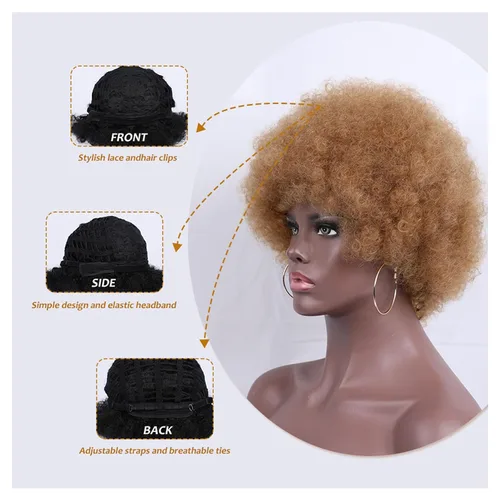 Miniatura 4 de Peluca rizada de los años 70 para mujeres negras, peluca afro afro afro de aspecto natural grande y flexible, 8 pulgadas
