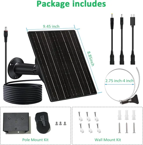 Miniatura 8 de FUTUREZEN Panel solar para cámara de sendero, cargador de batería solar de 10 W con batería de 10400 mAh, salida ajustable de 5 V/12 V, enchufes