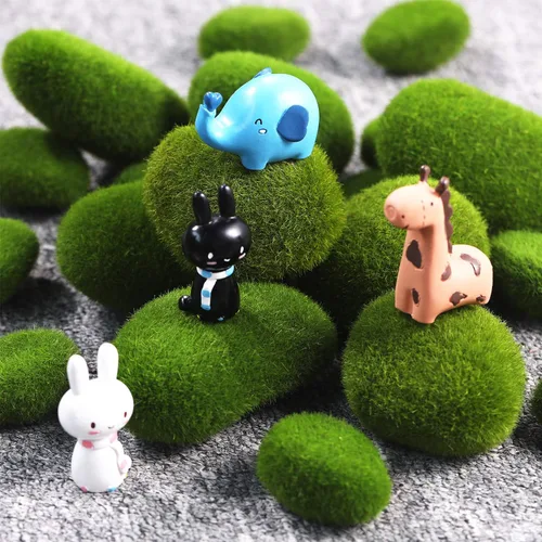 Miniatura 5 de TecUnite 20 rocas artificiales de musgo de 3 tamaños, bolas de musgo verde sintético, piedras cubiertas decorativas para decoración de jardín