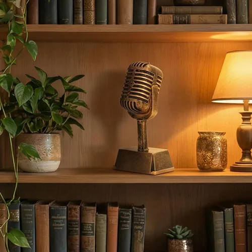 Trofeo de micrófono vintage, premio de música retro de 6.5 pulgadas, hecho de resina sintética, decoración de mesa estable para competencia de