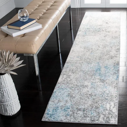 Miniatura 16 de SAFAVIEH Tulum Collection - Alfombra decorativa de 2 x 5 pies, color gris y azul, diseño abstracto moderno, no desprende pelusa y fácil de limpiar