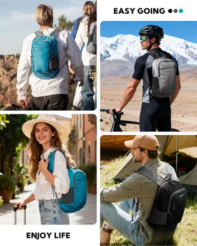 Miniatura 7 de WATERFLY Mochila pequeña y ligera y plegable: 15L Mini mochila de senderismo plegable - Mochila de día compacta ultraligera para mujeres y hombres