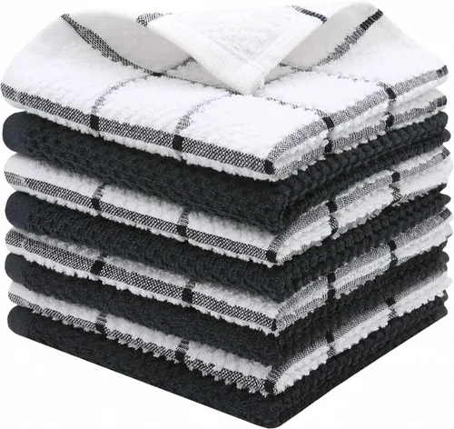 Miniatura 12 de Toallas de algodón para cocina, paños de felpa para lavar platos, 12 x 12 pulgadas, ligeros y suaves, trapos de secado rápido para limpiar, 8 Negro