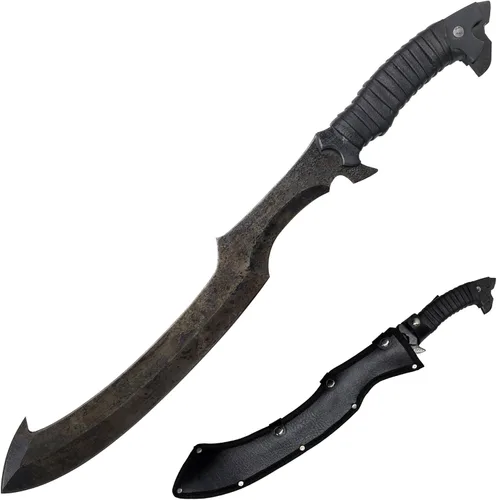 Miniatura 15 de SV Espada de corte artesanal hecha a mano de manganeso y acero, de tang completo, para exteriores, caza, camping, senderismo, supervivencia