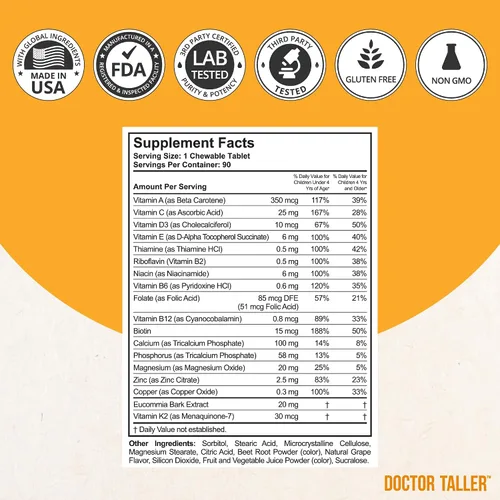 Miniatura 3 de Doctor Taller Kids - Multivitaminas para niños, vitaminas para niños pequeños, apoyan la fuerza ósea, inmunidad mejorada con calcio, multivitaminas