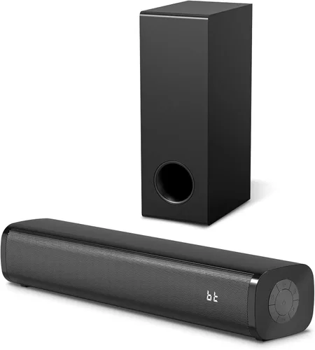 Barra de sonido para Smart TV con subwoofers con cable, altavoces de barra de sonido de TV pequeños de 2.1 canales, sistema de sonido envolvente de