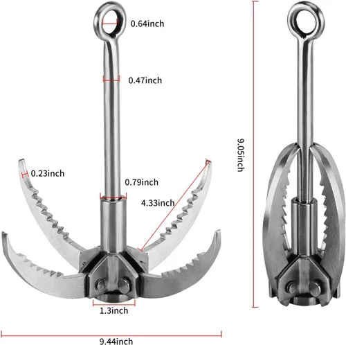 Miniatura 2 de Ant Mag Gancho de Agarre de Acero Inoxidable con Garra y Mosquetón para Camping, Senderismo, Agarre de Árboles y Levantamiento de Agua y Salvamento