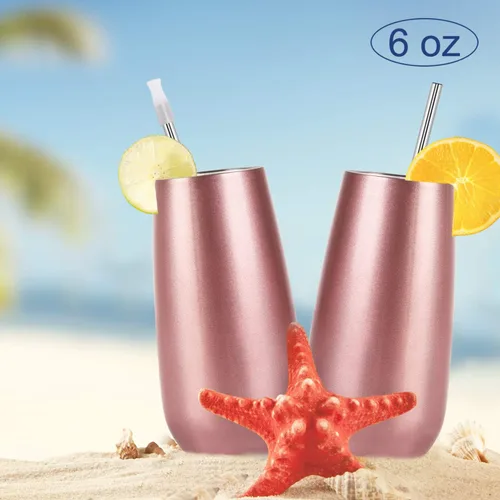 Miniatura 4 de Paquete de 4 vasos de copa de champán con doble aislamiento sin tallo, 6 onzas, irrompibles y reutilizables, copas de cóctel para brindar, gran