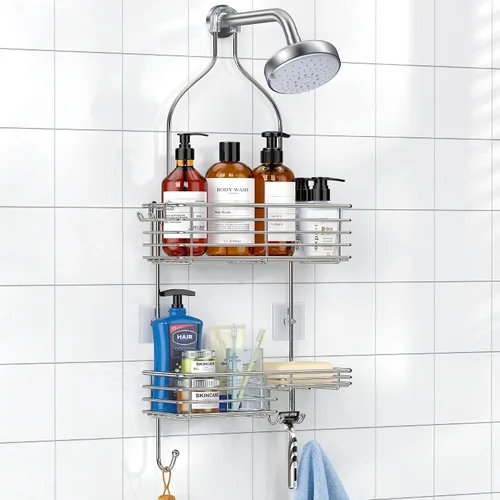 Miniatura 8 de SMARTAKE Organizador colgante para cabezal de ducha, organizador de estante de ducha de baño a prueba de óxido, acero inoxidable SUS201 sobre