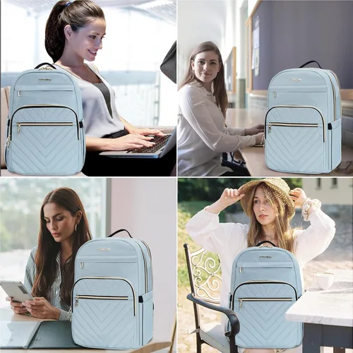Miniatura 6 de VANKEAN Mochila para laptop de 15.6 pulgadas para mujer, bolsa de trabajo para computadora portátil a la moda con puerto USB, mochilas impermeables