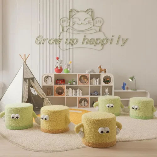 Miniatura 4 de Puf para niños, reposapiés otomano, cojín de espuma, asiento otomano tomado de la mano, pufs otomanos, muebles lindos, asientos flexibles para Verde