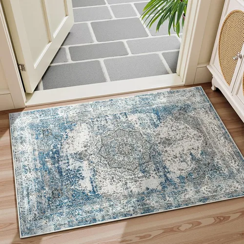 Miniatura 27 de jinchan Alfombra floral primaveral de 2 x 3 pies para entrada, alfombra desgastada lavable, de pelo corto, suave, pequeña, antideslizante, tapete
