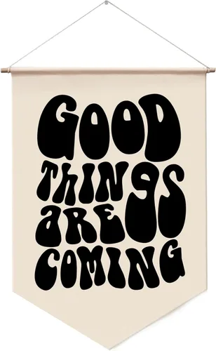 Miniatura 8 de Bandera colgante de pared "Las cosas buenas llevan tiempo" con afirmaciones positivas, decoración de pared, regalo de inauguración de la casa, arte