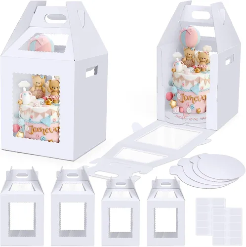Cajas Altas para Pasteles de Niveles con Bases para Pasteles, Paquete de 4, 10 y 12 Pulgadas, Desechables, Grandes, Transportador de Pasteles de