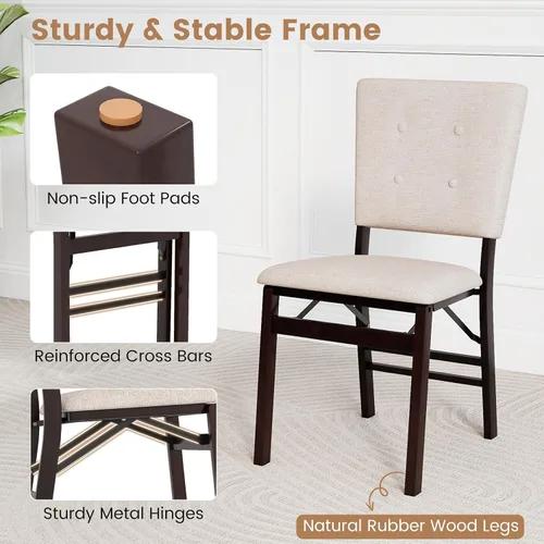 Miniatura 7 de Giantex - Juego de 2 sillas de comedor plegables, silla de cocina sin brazos con asiento acolchado y respaldo inclinable, patas de madera de goma