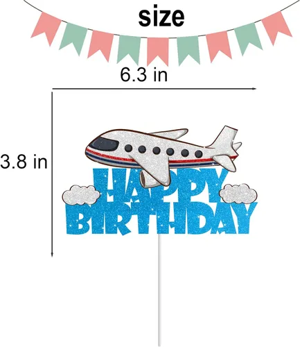 Miniatura 4 de Decoración de pastel de avión para niños y niñas, baby shower, avión, decoración de fiesta de feliz cumpleaños, moscas del tiempo, suministros