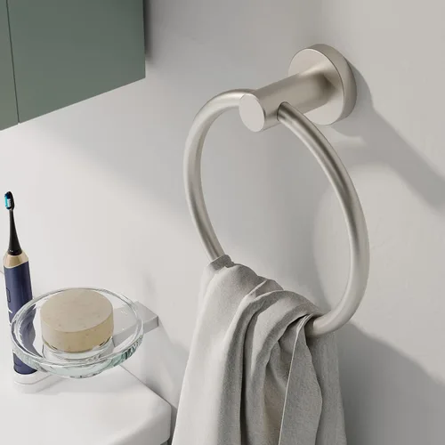 Miniatura 5 de RARXTR Toallero de níquel cepillado, soporte para toallas de mano para baño, cocina, base redondeada moderna, montaje en pared, acero inoxidable