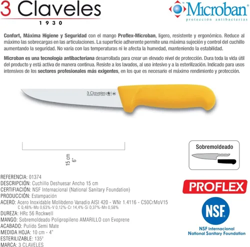 Miniatura 3 de Cuchillo DESHUESAR ANCHO POLIPROPILENO AMARILLO 5.9 in - 6 Pulgadas FH 3C