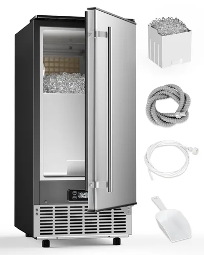 Feelfunn Máquina para hacer hielo bajo encimera, 85 libras/día, almacenamiento de 24 libras, autolimpieza, temporizador de 24 horas, drenaje por