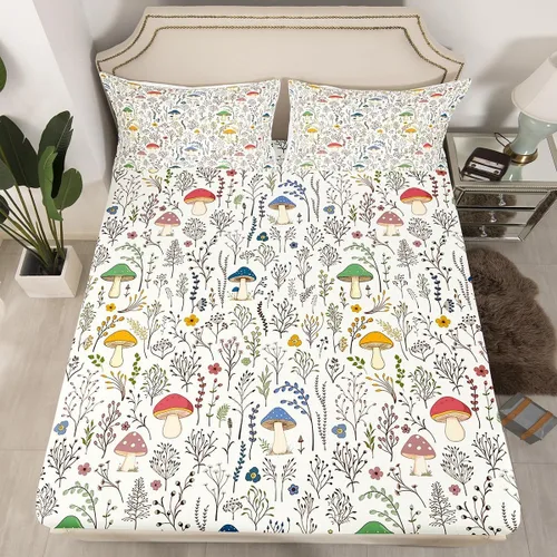 Miniatura 9 de Erosebridal Juego de ropa de cama color verde azulado tamaño individual, sábana bajera ajustable de polilla exótica Trippy Sun y Moon para niñas