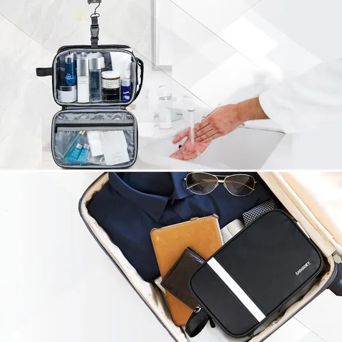 Miniatura 8 de BAGSPRITE Neceser para Hombres y Mujeres, Bolsa de Viaje con Gancho para Colgar, Bolsa de Cosméticos Resistente al Agua, Organizador de Kit de Negro