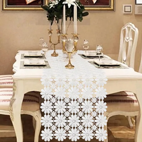 Miniatura 6 de VIJIV Camino de mesa de macramé de 72 pulgadas de largo para decoración de boda bohemia, manteles de ganchillo blanco, bufanda de encaje, camino