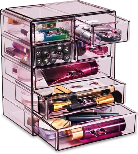Sorbus Cosmetics - Cosmetiquero grande para maquillaje y joyas; elegante para colocar sobre el tocador o en el baño Morado