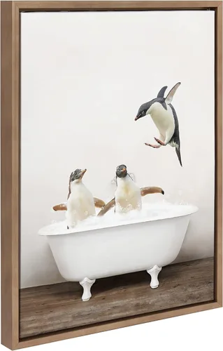 Miniatura 7 de Kate and Laurel Sylvie Penguins Playing in Rustic Bath - Lienzo enmarcado para pared por Amy Peterson Art Studio, 18 x 24 pulgadas, blanco, moderno