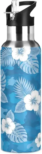 Miniatura 8 de Stainless Steel Vacuum Insulated Water Bottle 20 Oz, Leakproof Water Bottles for Gym Outdoor Travel School, Flowers Tropical Leaves Blue
