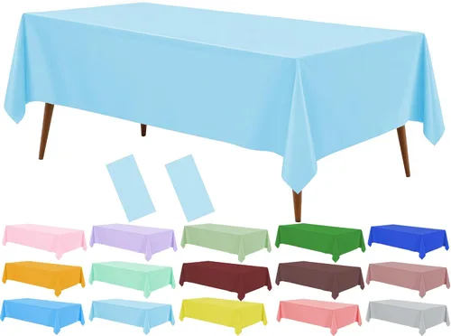 Miniatura 9 de Mantel de plástico verde frutal (paquete de 2), 54 x 108 pulgadas, cubierta de mesa para mesa rectangular, manteles desechables verde manzana