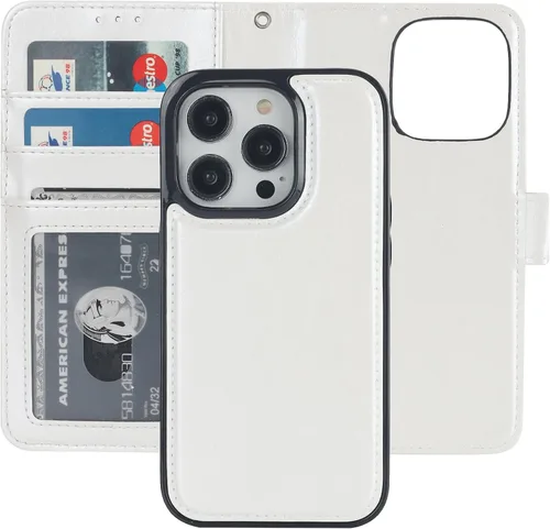 Miniatura 22 de Bocasal Funda tipo cartera desmontable para iPhone 14 Pro con bloqueo RFID, ranuras para tarjetas, soporte magnético de piel sintética de alta Negro