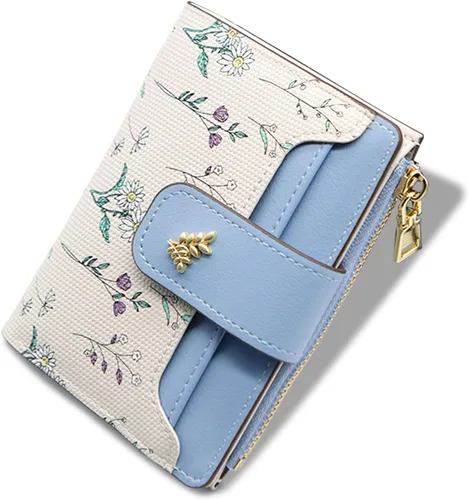 Miniatura 10 de LJCZKA Billeteras pequeñas para mujer, de piel plegable, con cremallera, bolsillo con cremallera, tarjetero floral, para niñas y mujeres con ventana