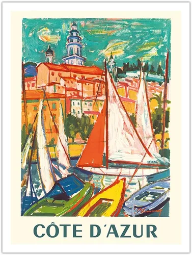 Miniatura 5 de Côte D'Azur - Menton France - Póster de viaje vintage por Roger-Marcel Limouse c.1965 - Papel de bambú de 10.23 oz/m² (sin marco) 12 x 16 pulgadas