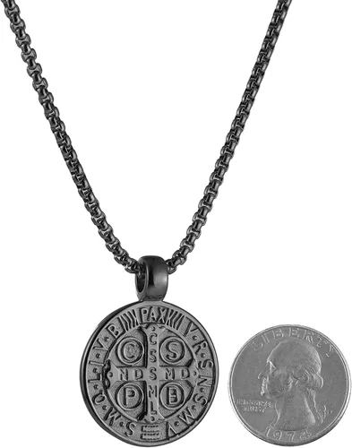 Miniatura 6 de Collar con colgante de exorcismo de San Benito para hombre, acero inoxidable, cruz católica, protección de demonios, cazador de fantasmas (CSPB)