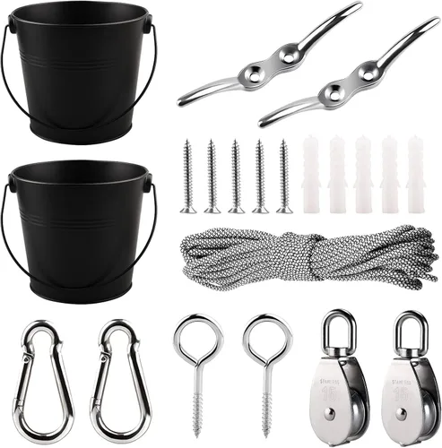 Miniatura 10 de FUQUN Accesorios para Casa del Árbol y Casa de Juegos para Niños, Polea de Cubo Resistente con Cable, Juguetes de Escalada al Aire Libre para Niños