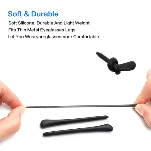 Miniatura 2 de 8 pares de puntas negras de silicona antideslizantes para las orejas, fundas de tubo, puntas de repuesto suaves para lentes de sol con cable fino