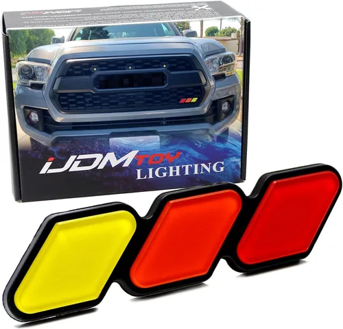 Miniatura 10 de iJDMTOY Emblema de rejilla de tres colores con tiras retro y anclajes de perno de cambio sin necesidad de remoción, compatible con Toyota Tacoma