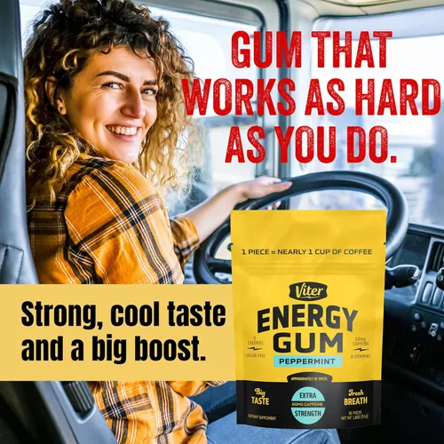 Miniatura 6 de Viter Energy goma de mascar con 60mg de cafeína (sabor a menta, 30 piezas) - sin azúcar, vitamina B3, B6, B9, B12, cero calorías, gomitas