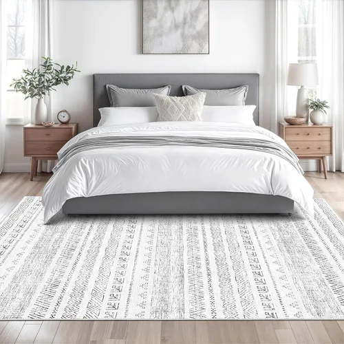 Miniatura 4 de Art&Tuft Alfombra de área de 8 x 10 pies, súper suave, ultrafina, marroquí, lavable, antideslizante, para sala de estar, plegable, geométrica, Gris