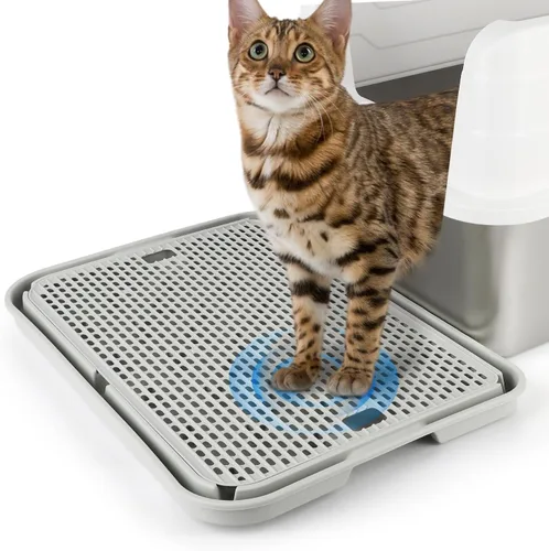 Miniatura 6 de Escalón para caja de arena, escalón para gatos, rampa, atrapador con función de filtro, fácil de limpiar, ideal para gatitos y gatos ancianos (negro)