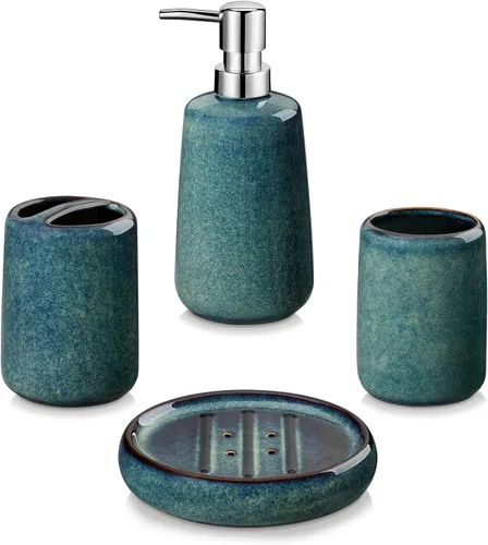 Miniatura 10 de vancasso Juego de accesorios de baño azul, juego de dispensador de jabón de cerámica y soporte para cepillos de dientes, juego de 4 piezas de loza