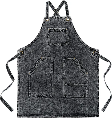 Miniatura 16 de Delantal Tobyan de Mezclilla de Algodón Suave - Delantal Unisex Ajustable con Babero de 5 Bolsillos Perfecto para Cocinas ZD-azul